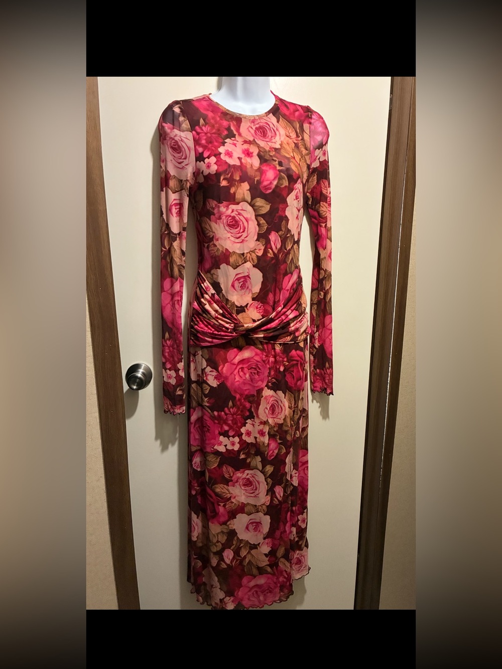 Free People Pink and Brown Floral Long Sleeve Maxi Dress